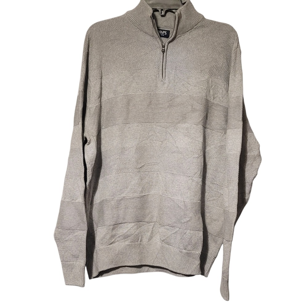 Chaps Mens XL‎ Quarter Zip Pullover Sweater Gray Textured Stripe Cotton Knit